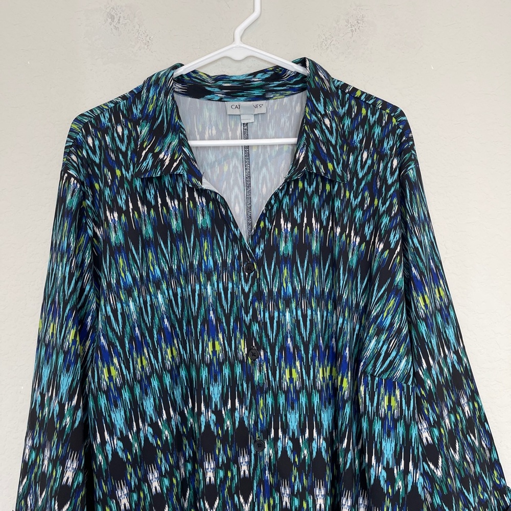 Catherines Button Up Top Size 4x Artsy 3/4 Sleeve… - image 2